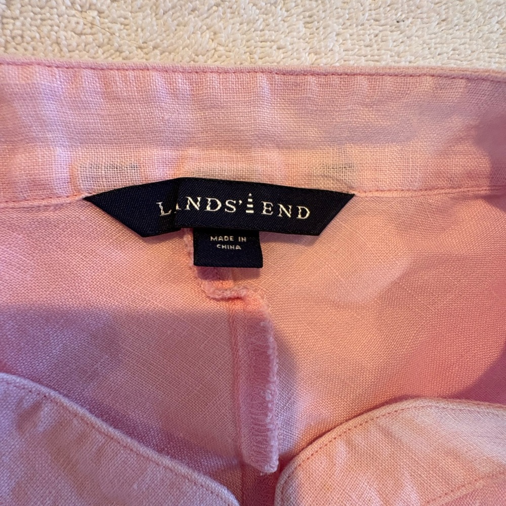 Lands’ End Women’s Pink Linen Button-Up Blouse Mandarin Collar Size 12 - Picture 4 of 9